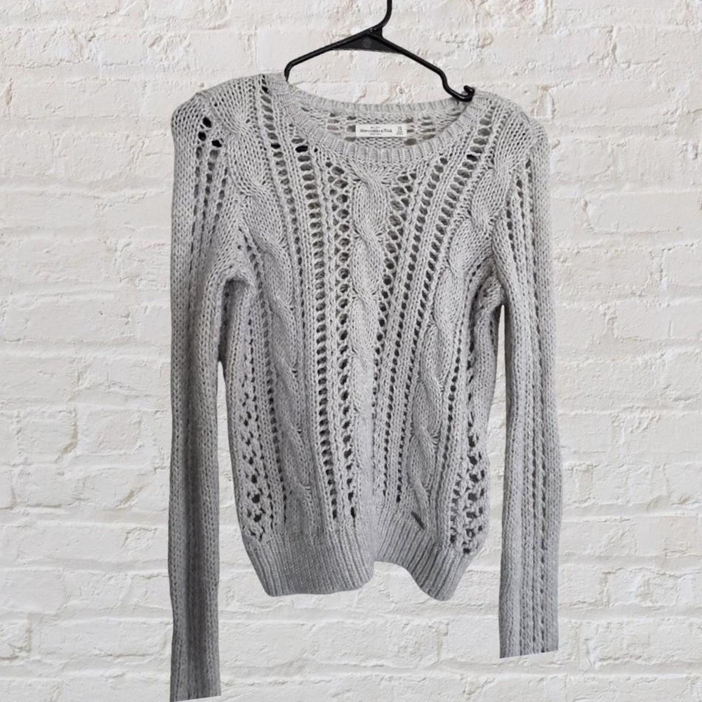 Grey Abercrombie & Fitch Women's Open Cable Knit Sweater Size XS